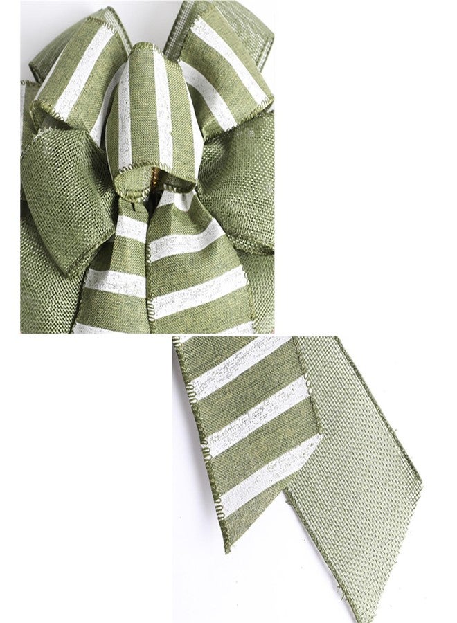 Lamantery Green Rustic Jute Bows Stripe Burlap Wreaths Bows Christmas Tree Topper for Wedding Holiday Birthday Party Decoration 2 Pack - Image 3